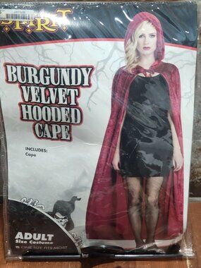 Spirit Halloween Burgundy Velvet Hooded Cape NIP